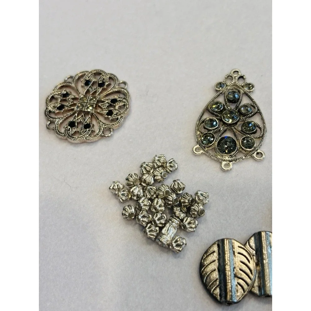 Lot Of Pewter & Other Jewelry Making Supplies Beading Beads Tube Beads Pendants